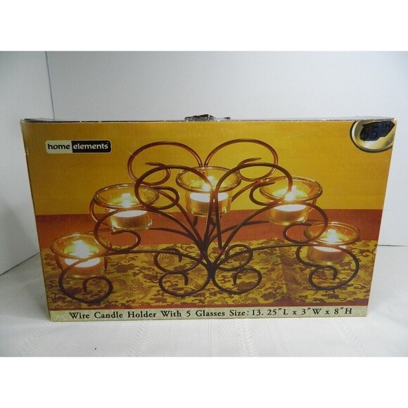 Home Elements Wire Candle Holder w/5 Glass Votives 13.25"LX 8"HX 3"W  Open Box - Picture 2 of 14
